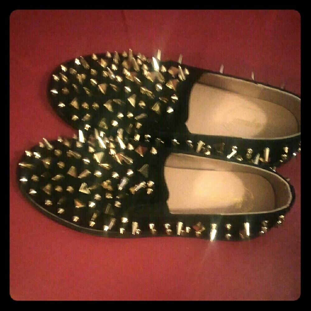 Gold Spike Slip On Canvas Shoes